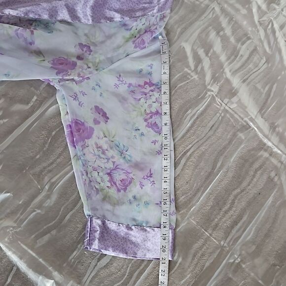 Jaclyn Smith Sleepwear Ladies Pullover Floral Robe W Satin Trim Medium Lavender - Picture 16 of 16